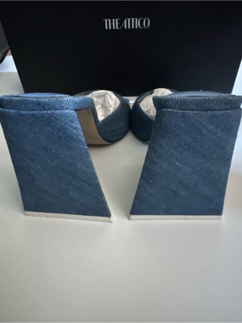 The Attico Blue Denim Wedge Mules